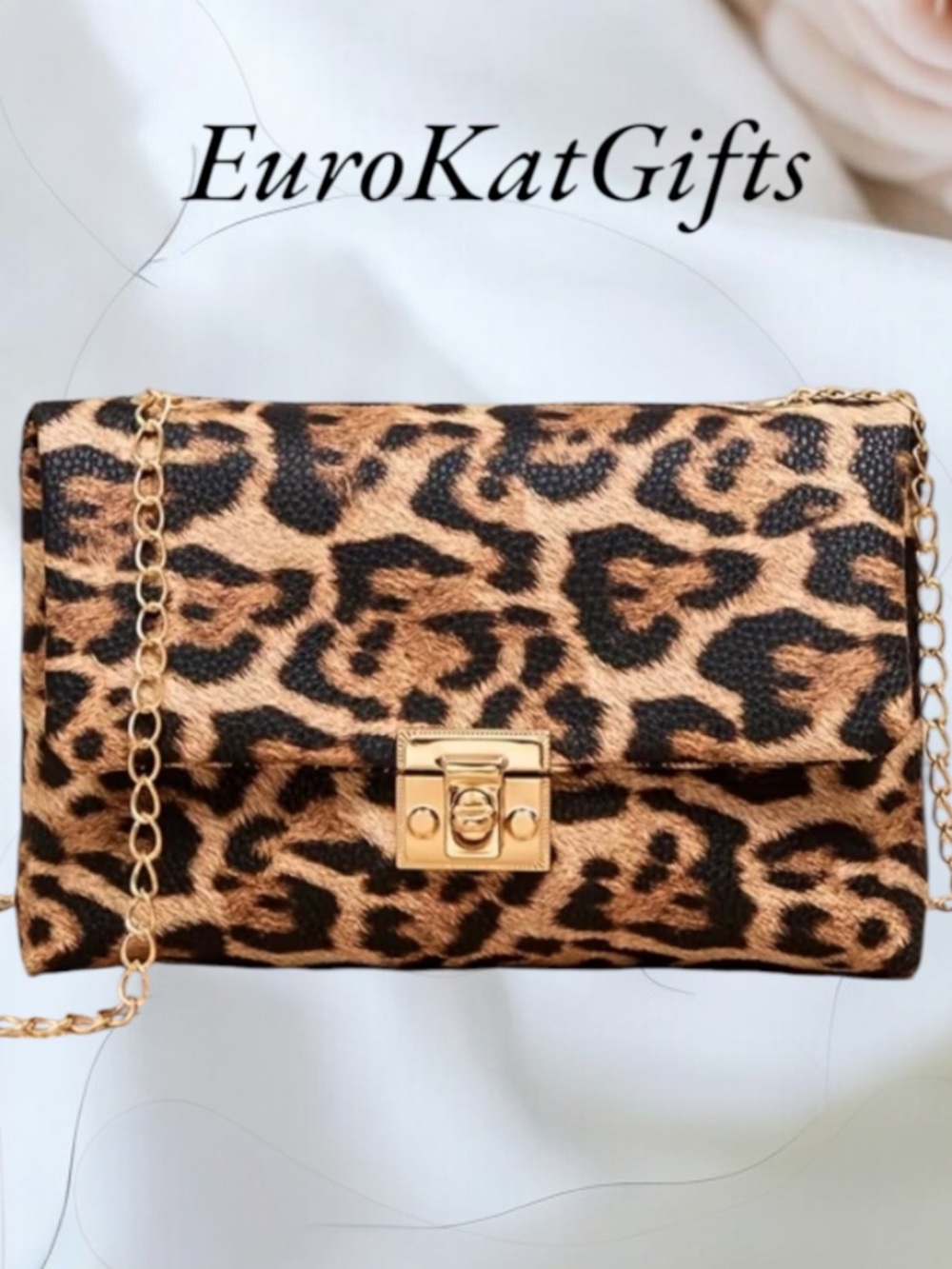 Private Label Leopard Print Crossbody Bag with Gold Chain NEW NWT